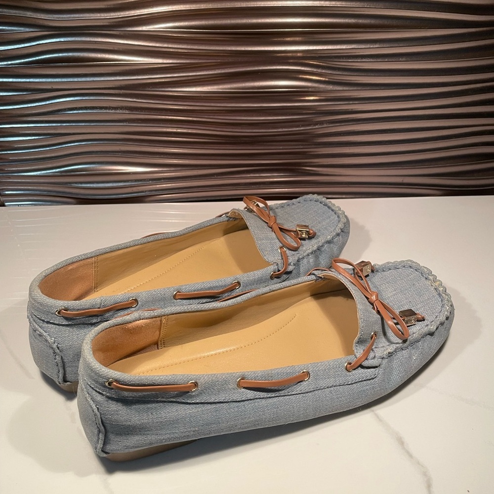 MICHAEL KORS 9W Denim Loafers Espadrille Flats Embroidered Logo Slip On Shoe